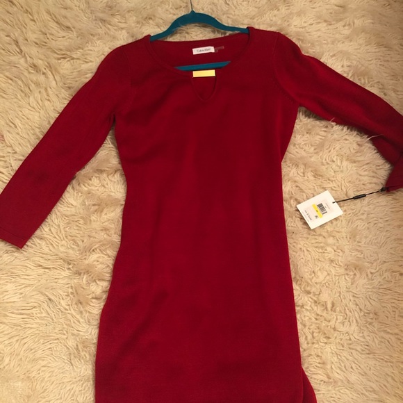 NWT Red Calvin Klein Sweater Dress - Picture 2 of 4